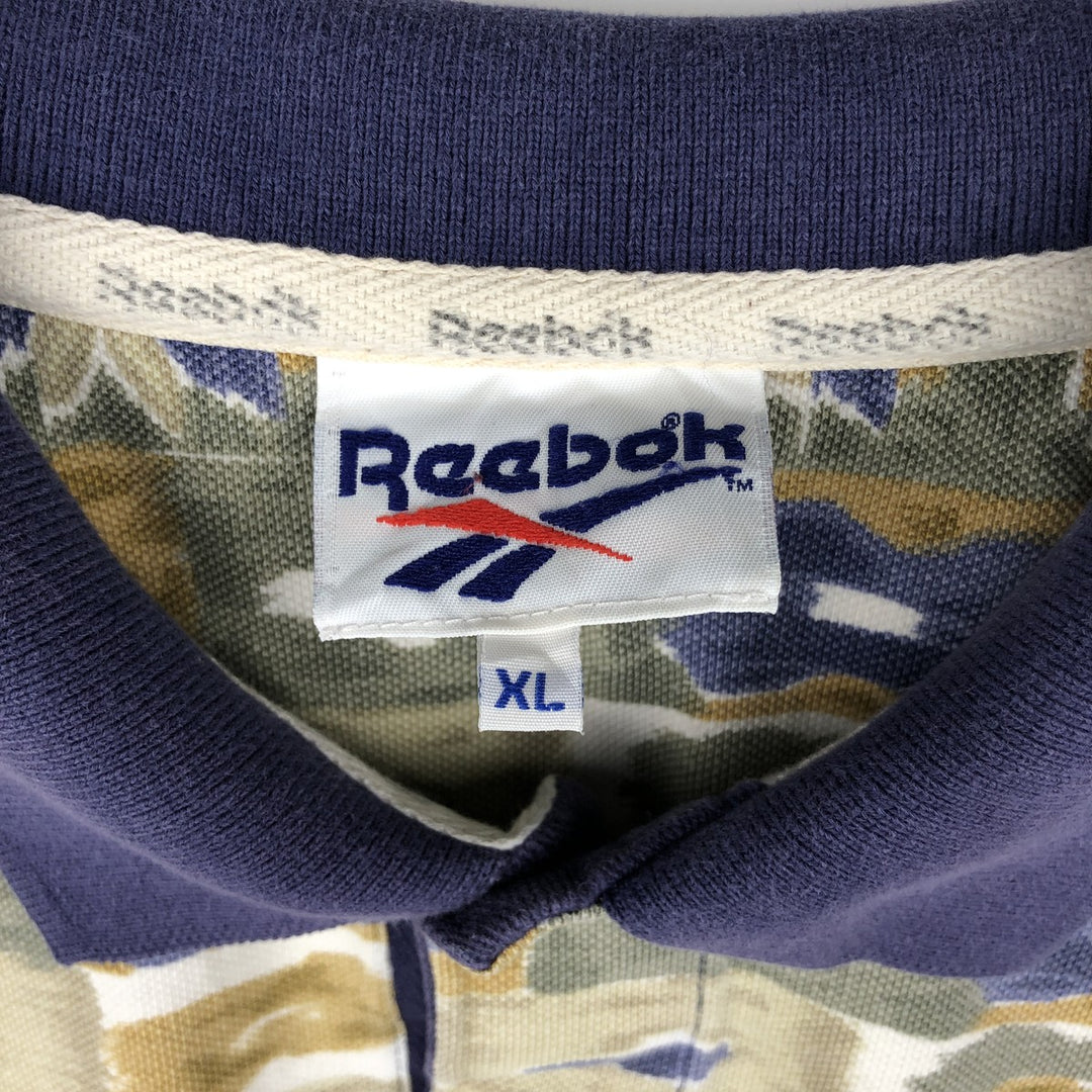 Reebok all-over print short-sleeved polo shirt, men's size XL. cotton Khaki type Vintage Second Hand