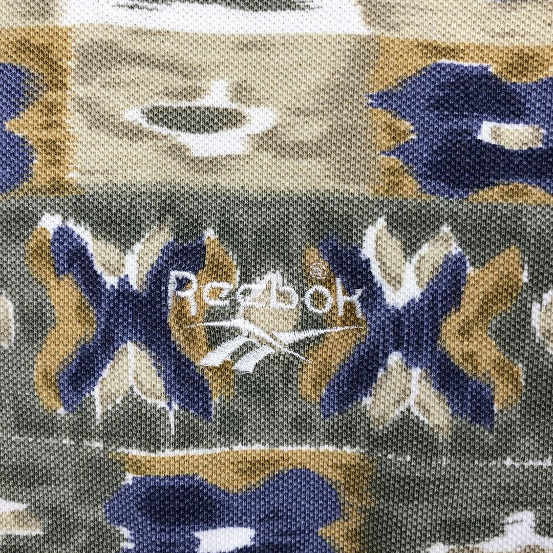 Reebok all-over print short-sleeved polo shirt, men's size XL. cotton Khaki type Vintage Second Hand