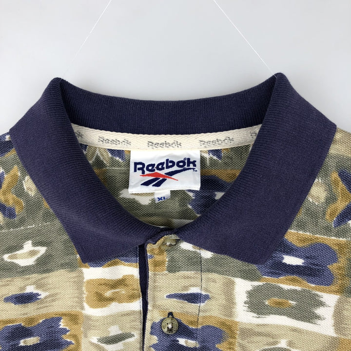 Reebok all-over print short-sleeved polo shirt, men's size XL. cotton Khaki type Vintage Second Hand