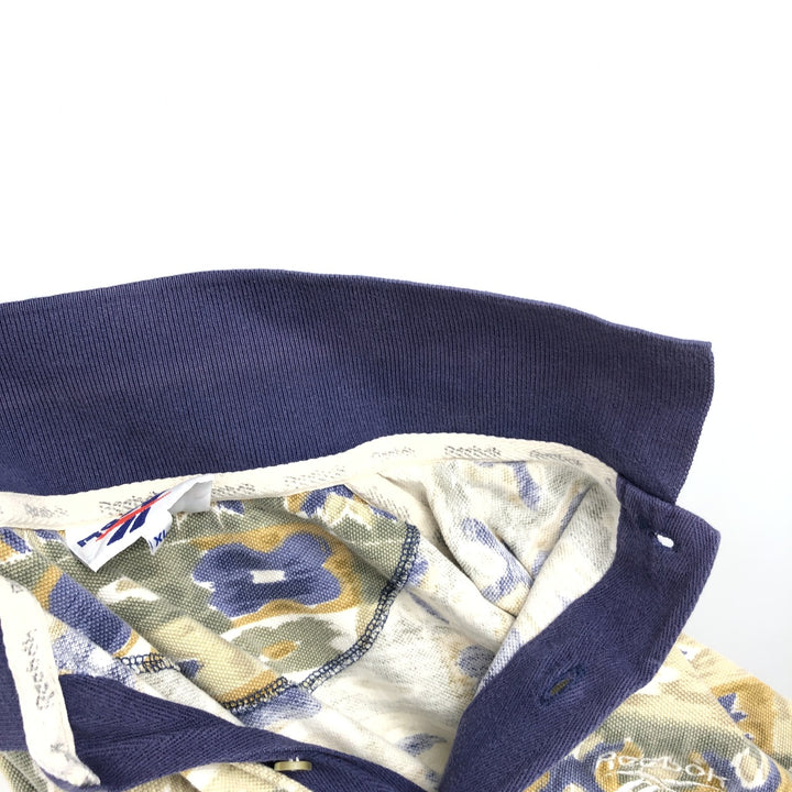Reebok all-over print short-sleeved polo shirt, men's size XL. cotton Khaki type Vintage Second Hand