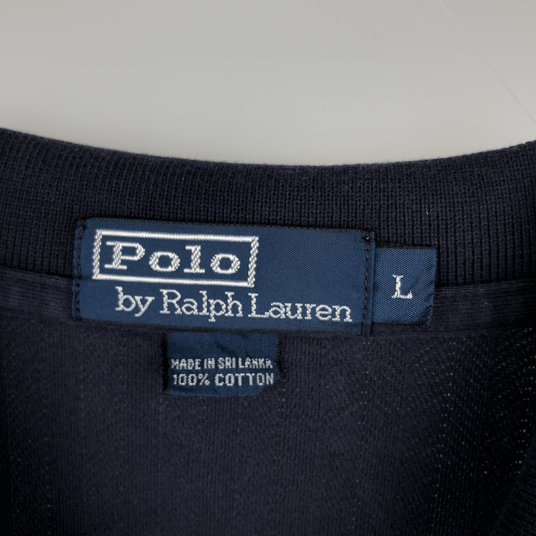 Ralph Lauren POLO by Ralph Lauren herringbone short-sleeved polo shirt, men's size L cotton navy blue type Vintage Second Hand