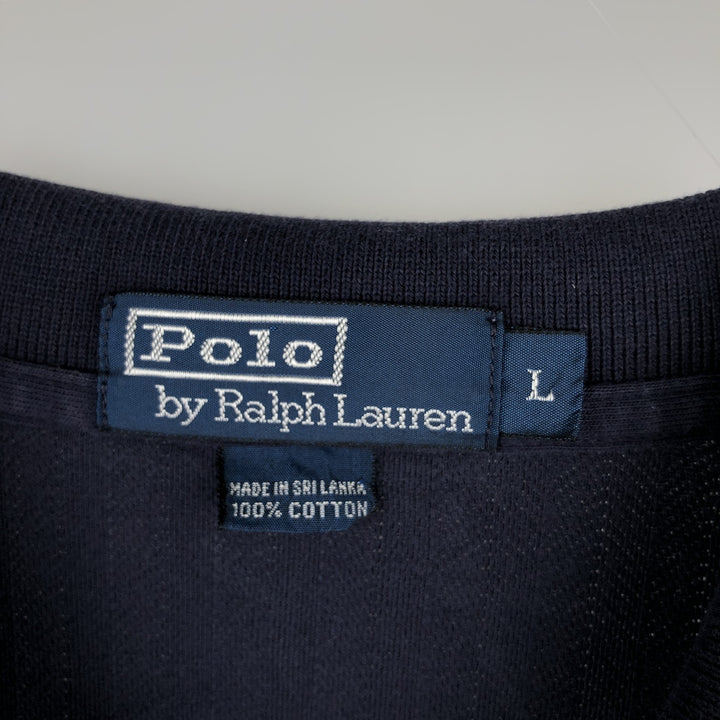 Ralph Lauren POLO by Ralph Lauren herringbone short-sleeved polo shirt, men's size L cotton navy blue type Vintage Second Hand
