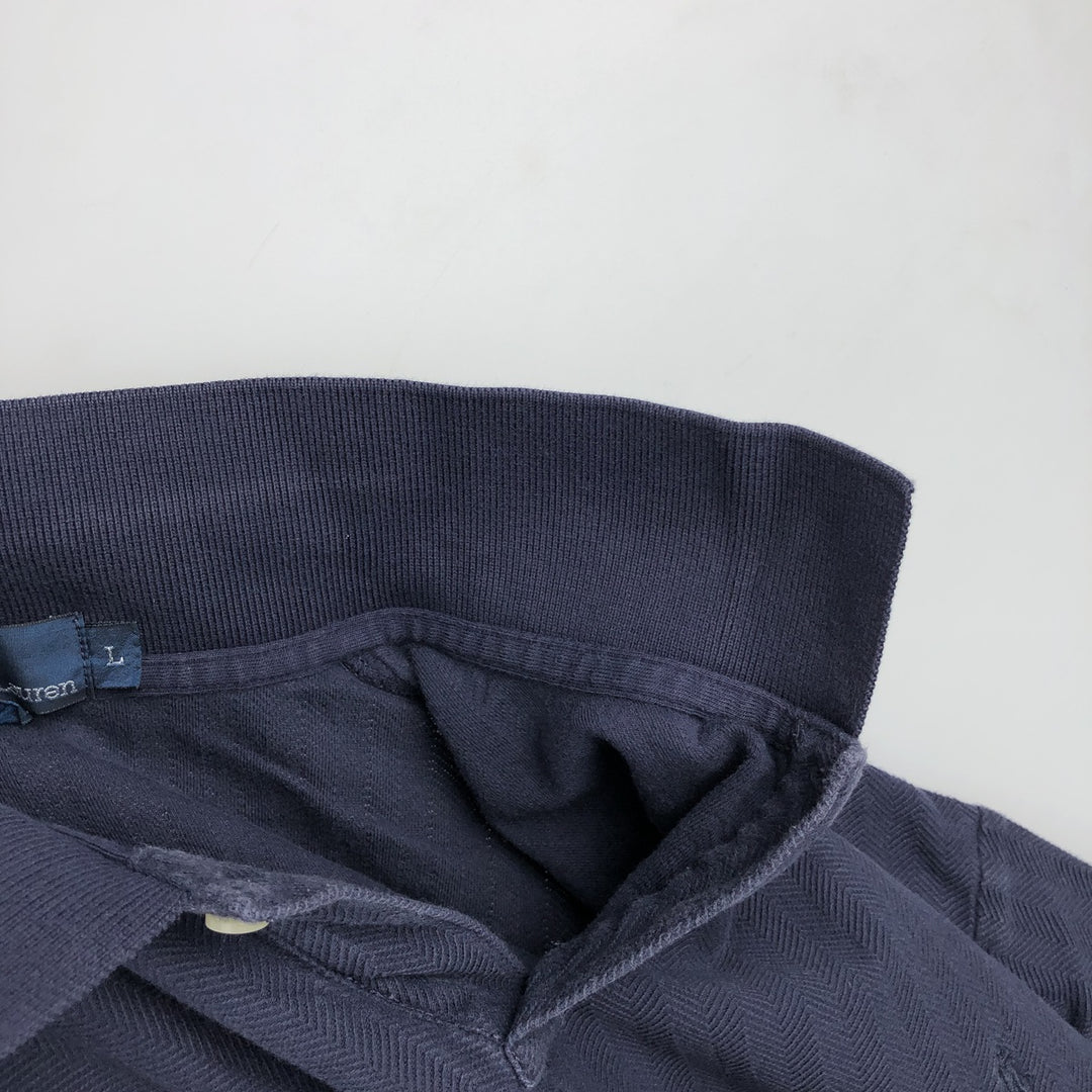 Ralph Lauren POLO by Ralph Lauren herringbone short-sleeved polo shirt, men's size L cotton navy blue type Vintage Second Hand