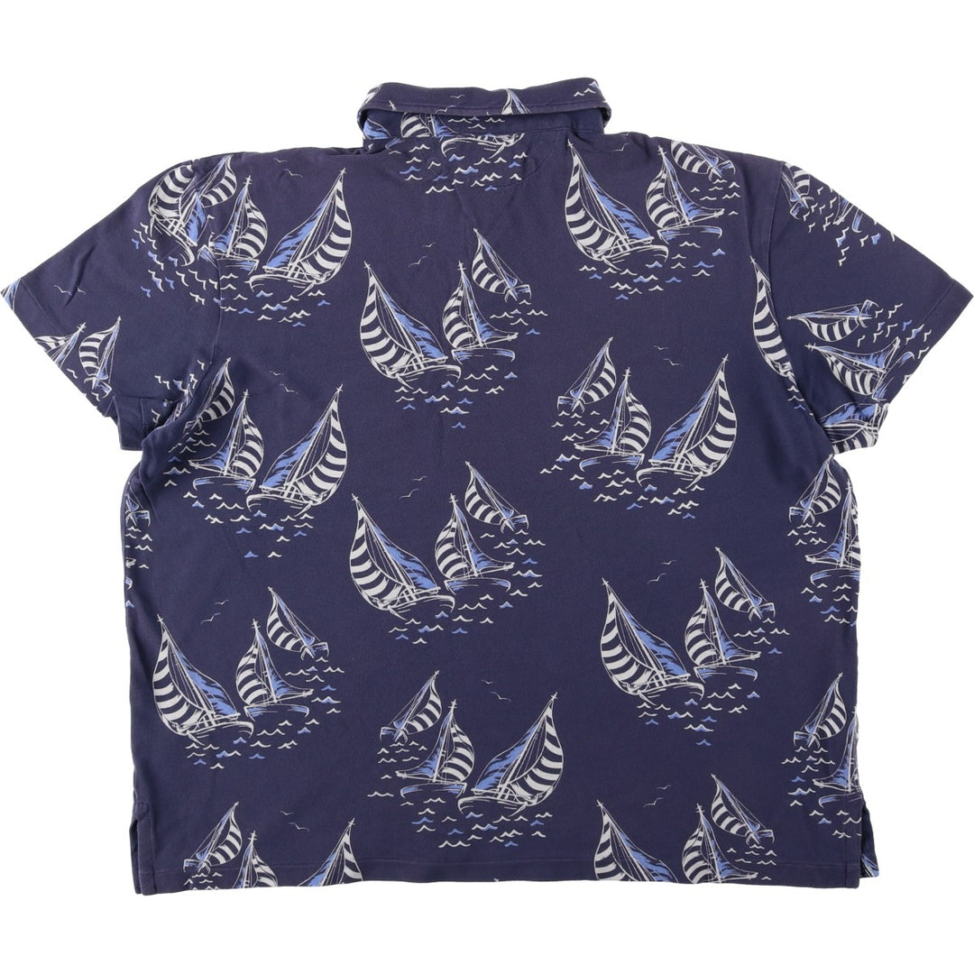 Ralph Lauren POLO RALPH LAUREN all-over print short-sleeved polo shirt, men's size XL (approx.) cotton navy blue type Vintage Second Hand