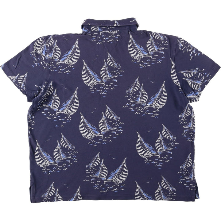 Ralph Lauren POLO RALPH LAUREN all-over print short-sleeved polo shirt, men's size XL (approx.) cotton navy blue type Vintage Second Hand