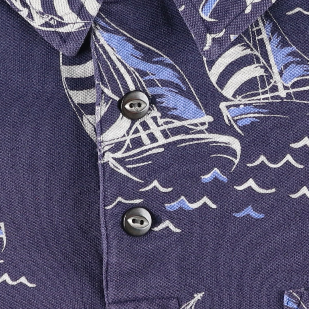 Ralph Lauren POLO RALPH LAUREN all-over print short-sleeved polo shirt, men's size XL (approx.) cotton navy blue type Vintage Second Hand