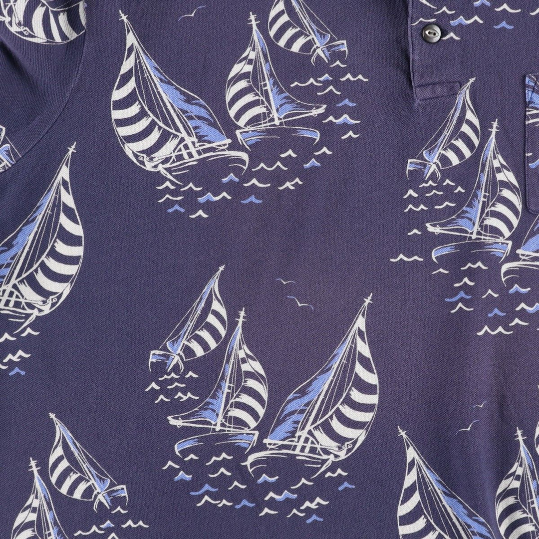 Ralph Lauren POLO RALPH LAUREN all-over print short-sleeved polo shirt, men's size XL (approx.) cotton navy blue type Vintage Second Hand
