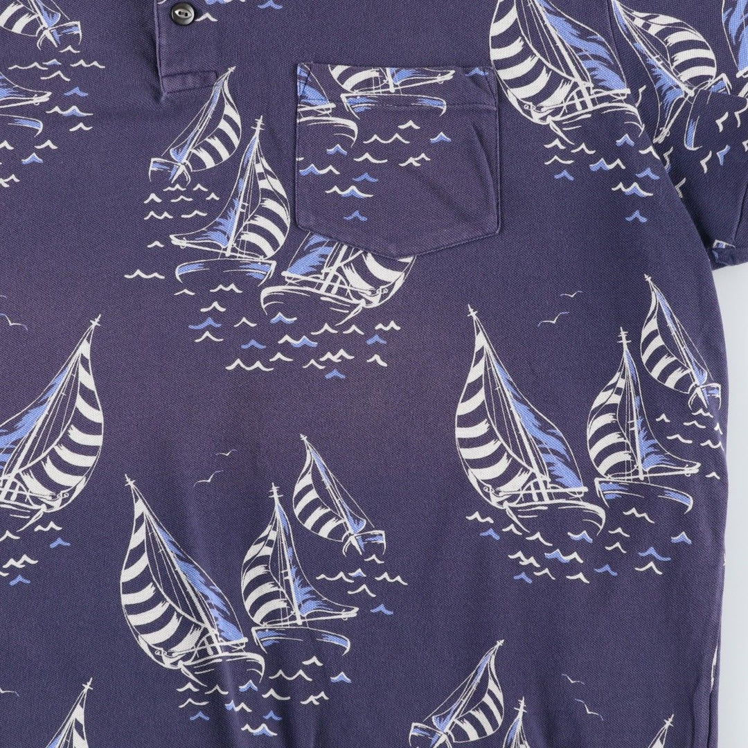 Ralph Lauren POLO RALPH LAUREN all-over print short-sleeved polo shirt, men's size XL (approx.) cotton navy blue type Vintage Second Hand
