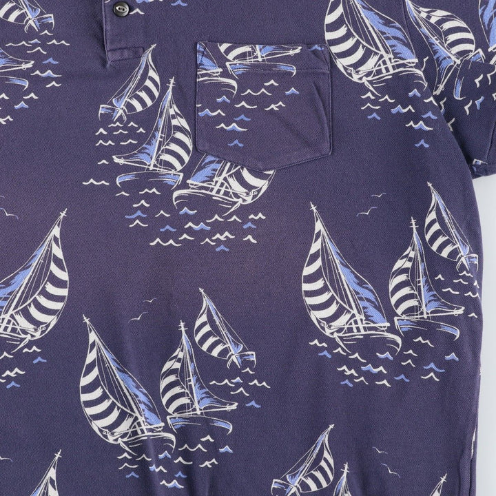 Ralph Lauren POLO RALPH LAUREN all-over print short-sleeved polo shirt, men's size XL (approx.) cotton navy blue type Vintage Second Hand