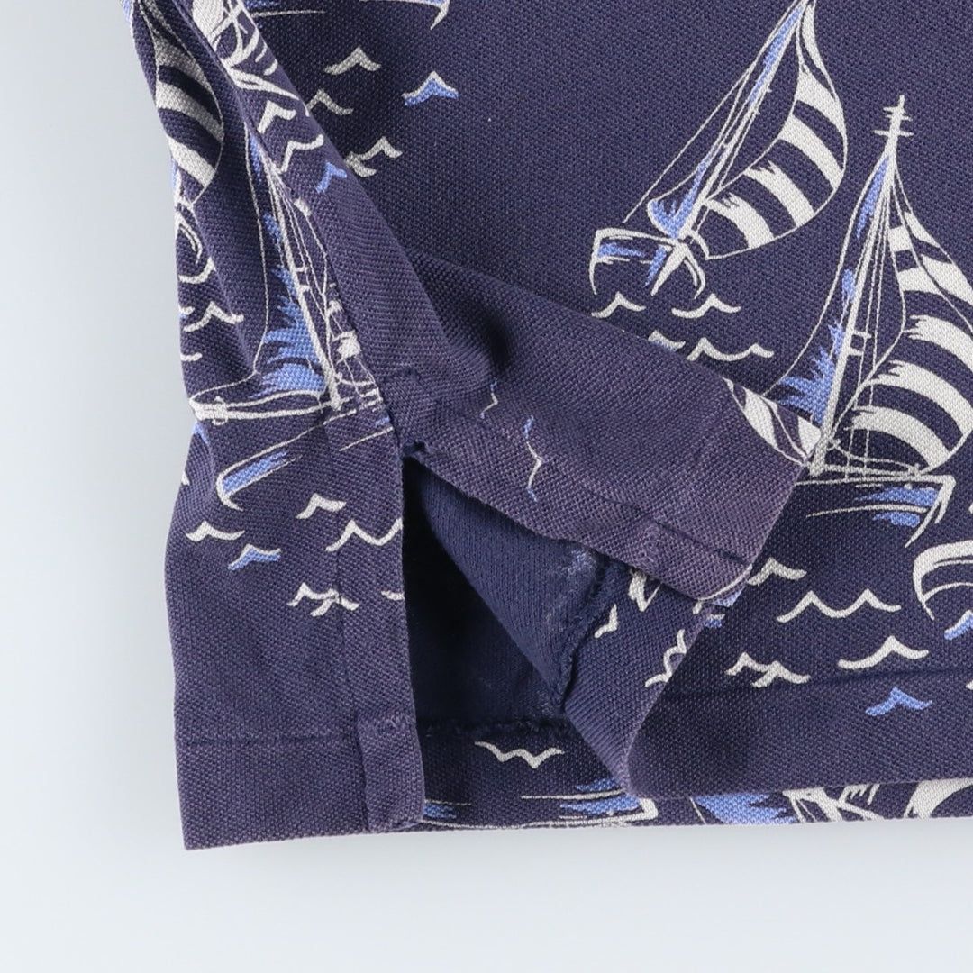 Ralph Lauren POLO RALPH LAUREN all-over print short-sleeved polo shirt, men's size XL (approx.) cotton navy blue type Vintage Second Hand