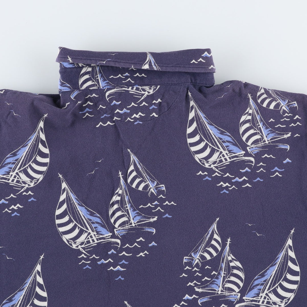 Ralph Lauren POLO RALPH LAUREN all-over print short-sleeved polo shirt, men's size XL (approx.) cotton navy blue type Vintage Second Hand