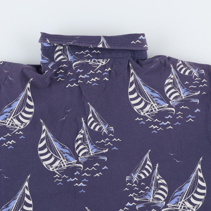 Ralph Lauren POLO RALPH LAUREN all-over print short-sleeved polo shirt, men's size XL (approx.) cotton navy blue type Vintage Second Hand