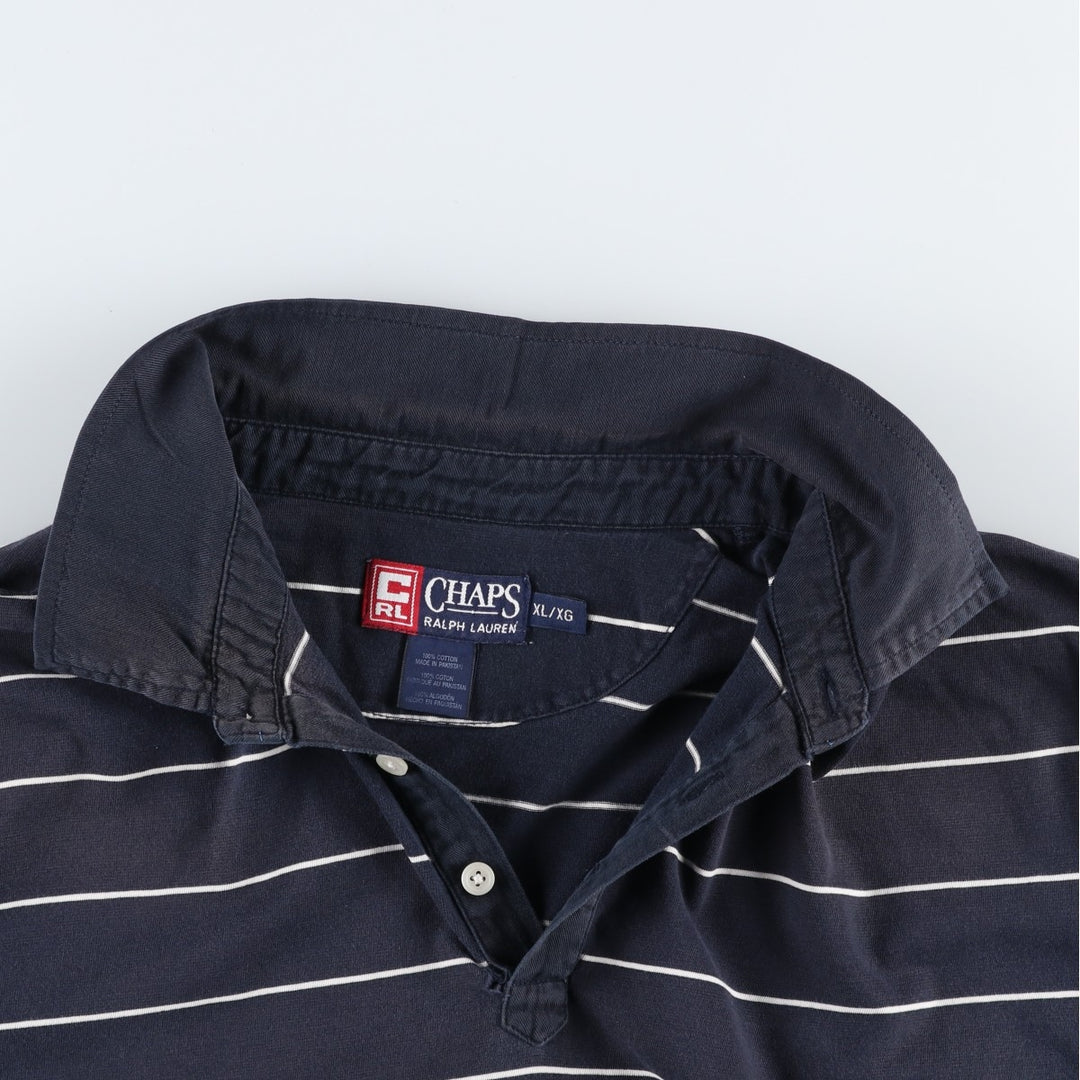 Ralph Lauren CHAPS Short-Sleeve Striped Polo Shirt, Men's Size XL (approx.) cotton navy blue type Vintage Second Hand