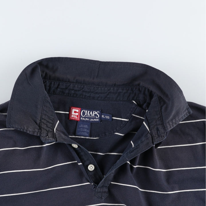 Ralph Lauren CHAPS Short-Sleeve Striped Polo Shirt, Men's Size XL (approx.) cotton navy blue type Vintage Second Hand