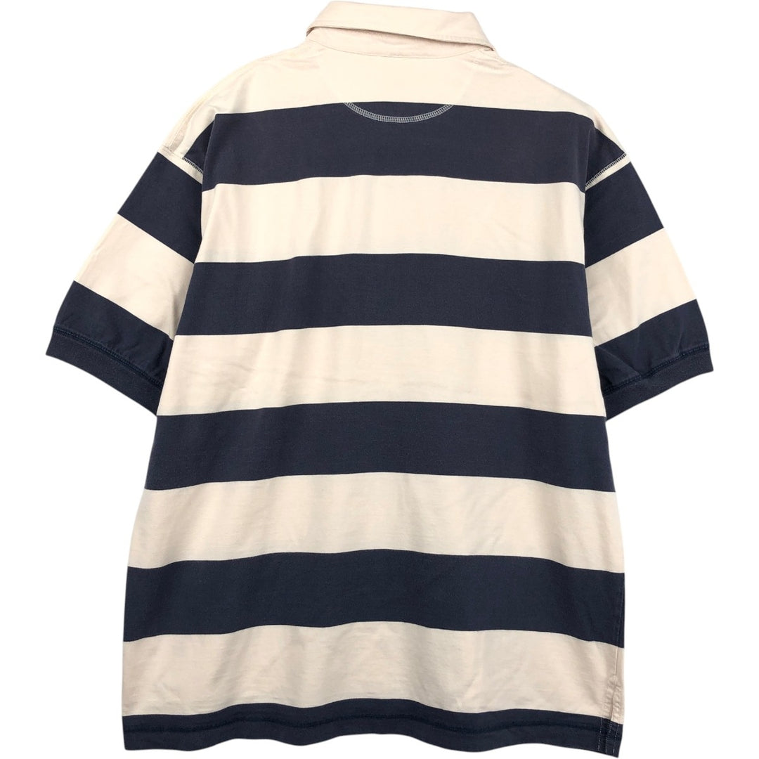80s-90'S Lands' End striped short-sleeved polo shirt, men's size L (approx.), vintage. cotton navy blue type Vintage Second Hand