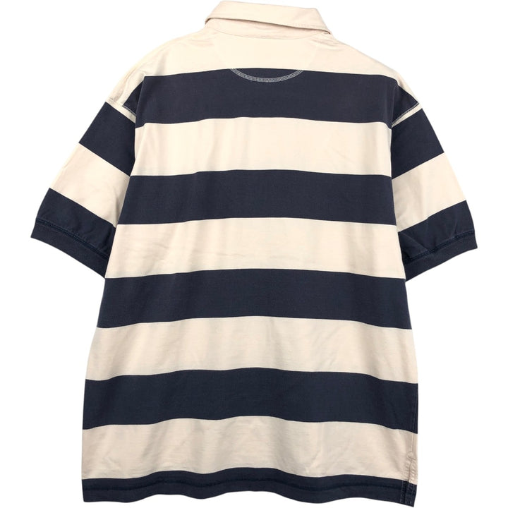 80s-90'S Lands' End striped short-sleeved polo shirt, men's size L (approx.), vintage. cotton navy blue type Vintage Second Hand