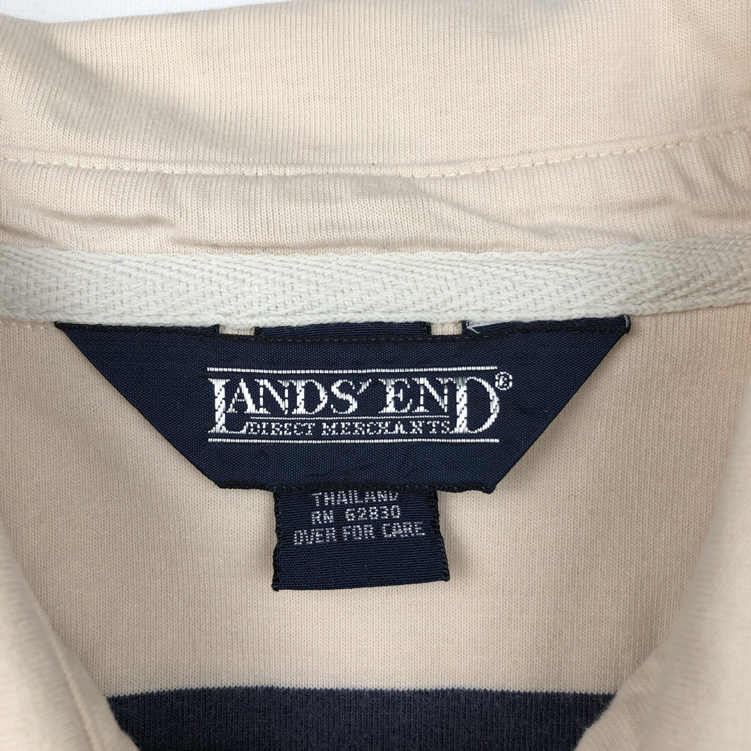 80s-90'S Lands' End striped short-sleeved polo shirt, men's size L (approx.), vintage. cotton navy blue type Vintage Second Hand