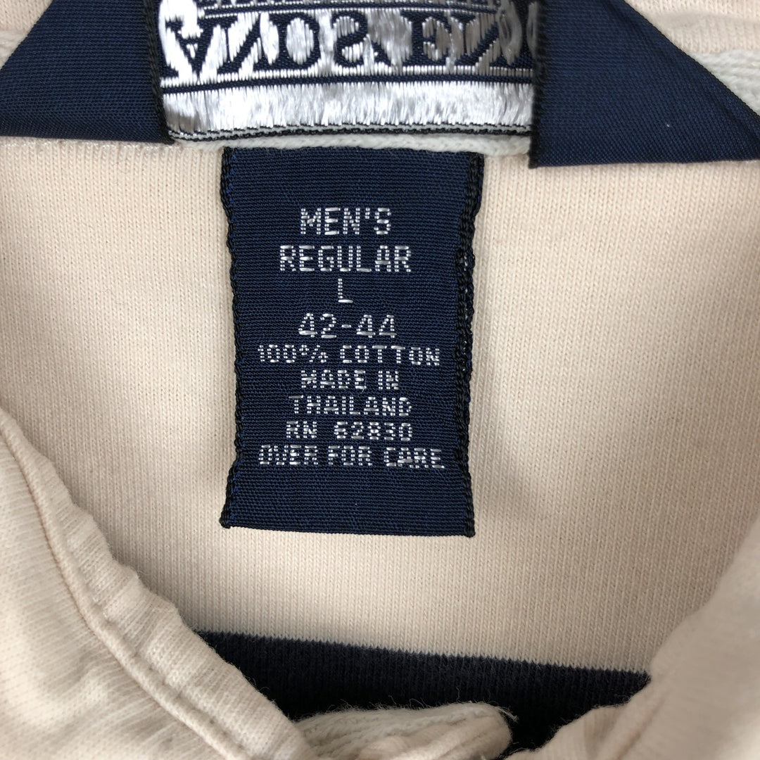 80s-90'S Lands' End striped short-sleeved polo shirt, men's size L (approx.), vintage. cotton navy blue type Vintage Second Hand