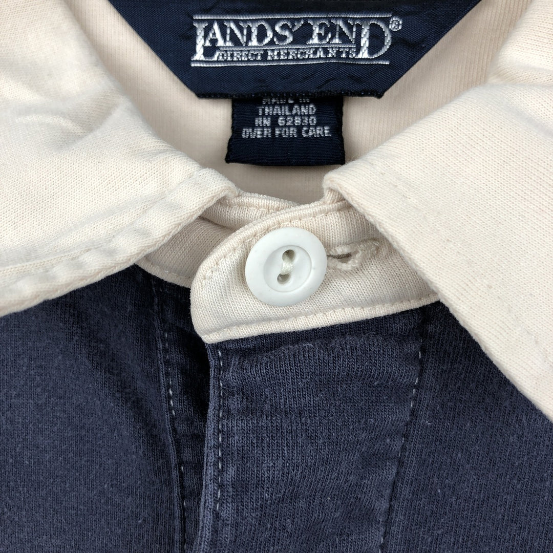 80s-90'S Lands' End striped short-sleeved polo shirt, men's size L (approx.), vintage. cotton navy blue type Vintage Second Hand