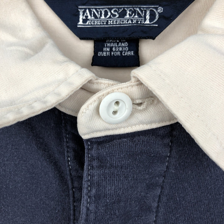 80s-90'S Lands' End striped short-sleeved polo shirt, men's size L (approx.), vintage. cotton navy blue type Vintage Second Hand