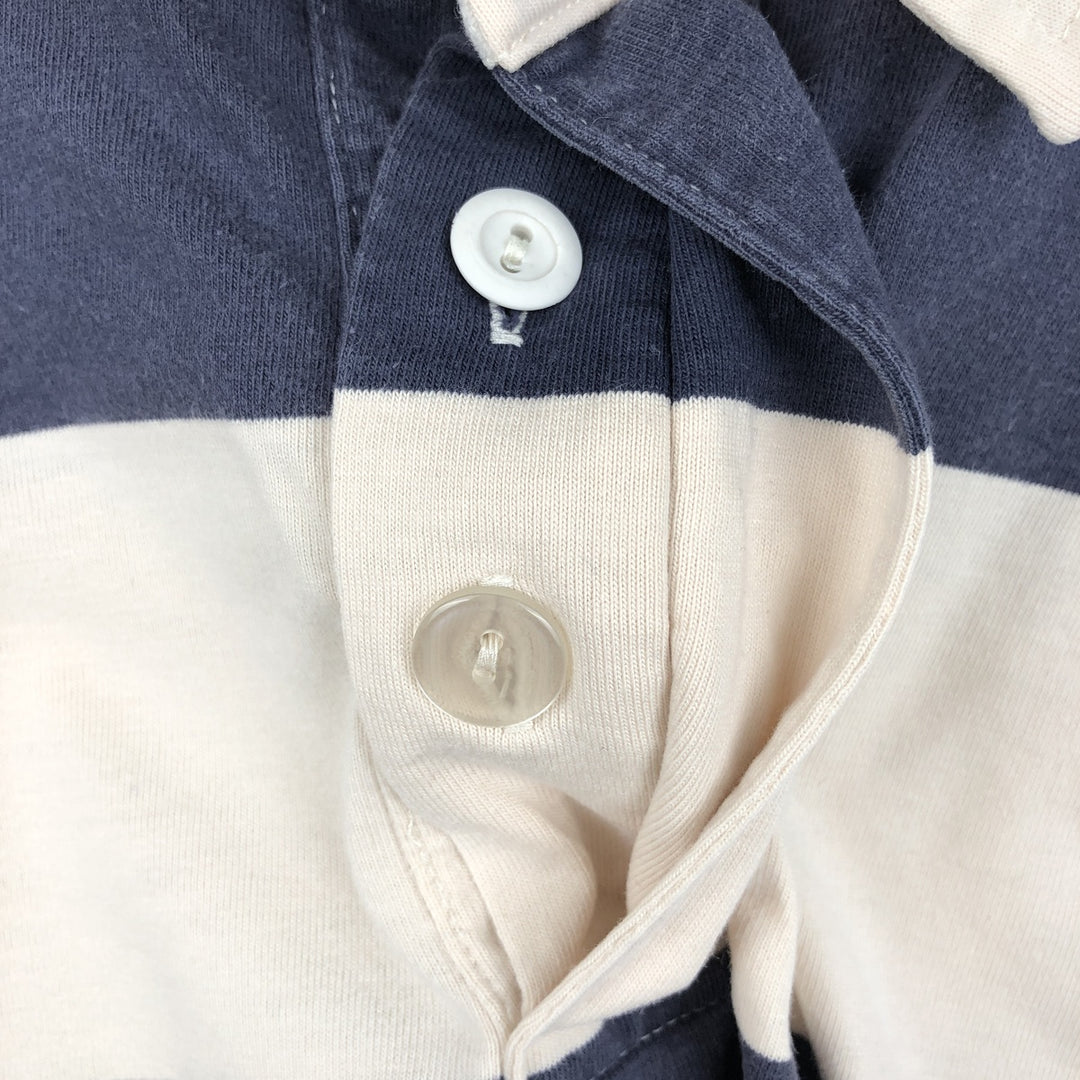 80s-90'S Lands' End striped short-sleeved polo shirt, men's size L (approx.), vintage. cotton navy blue type Vintage Second Hand