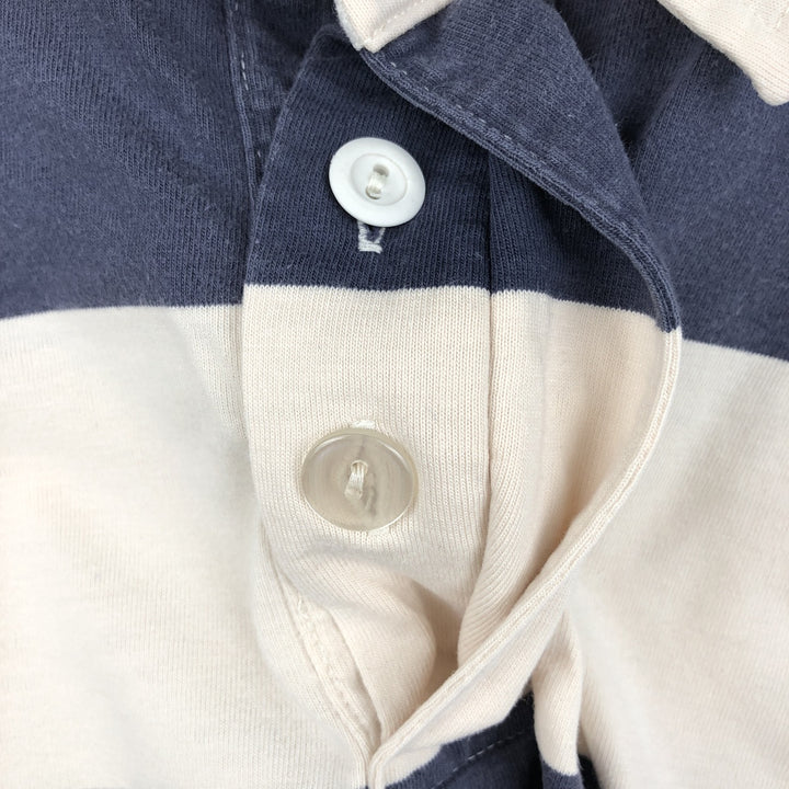80s-90'S Lands' End striped short-sleeved polo shirt, men's size L (approx.), vintage. cotton navy blue type Vintage Second Hand