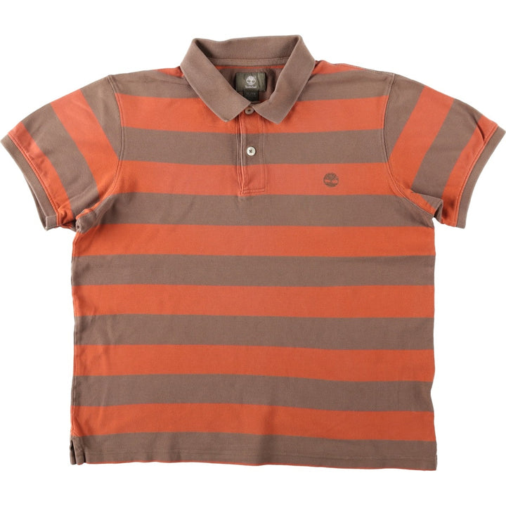 Timberland Short-Sleeve Striped Polo Shirt, Men's Size XL (approx.) cotton brown type Vintage Second Hand