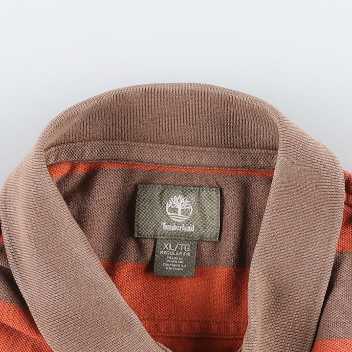 Timberland Short-Sleeve Striped Polo Shirt, Men's Size XL (approx.) cotton brown type Vintage Second Hand