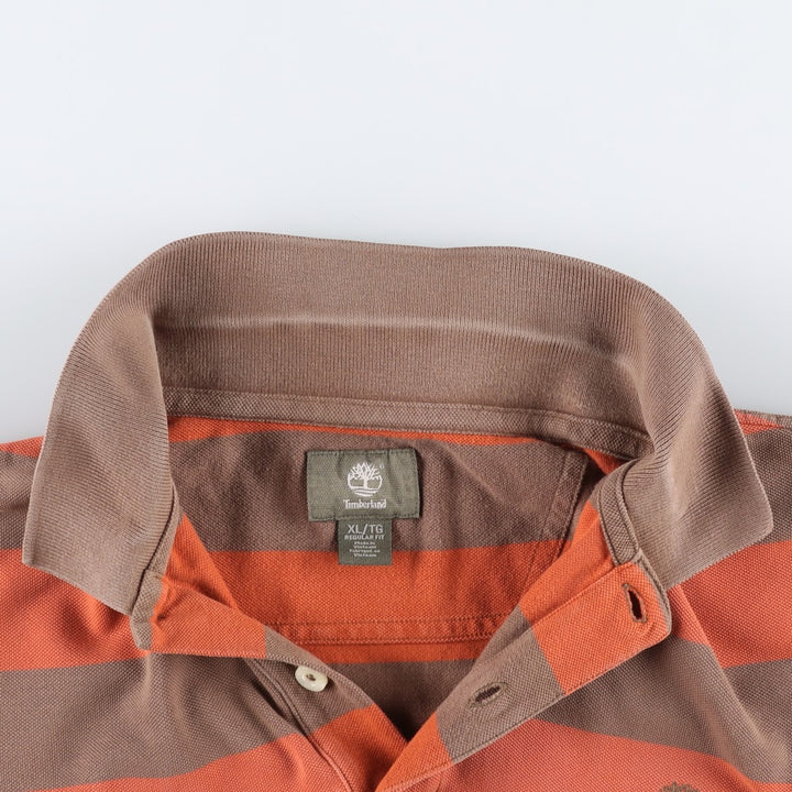 Timberland Short-Sleeve Striped Polo Shirt, Men's Size XL (approx.) cotton brown type Vintage Second Hand