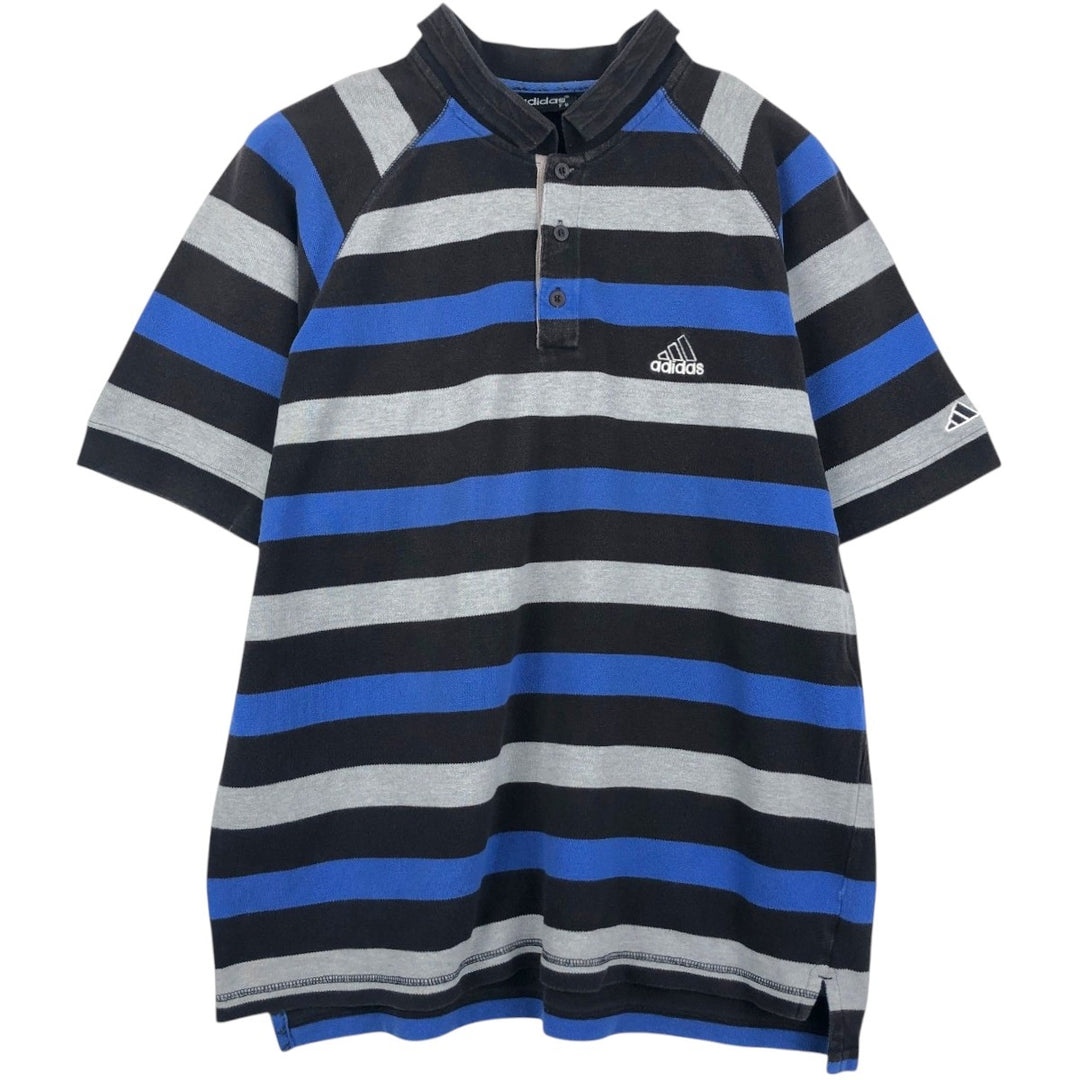 Adidas short sleeve striped polo shirt, men's size L cotton black type Vintage Second Hand