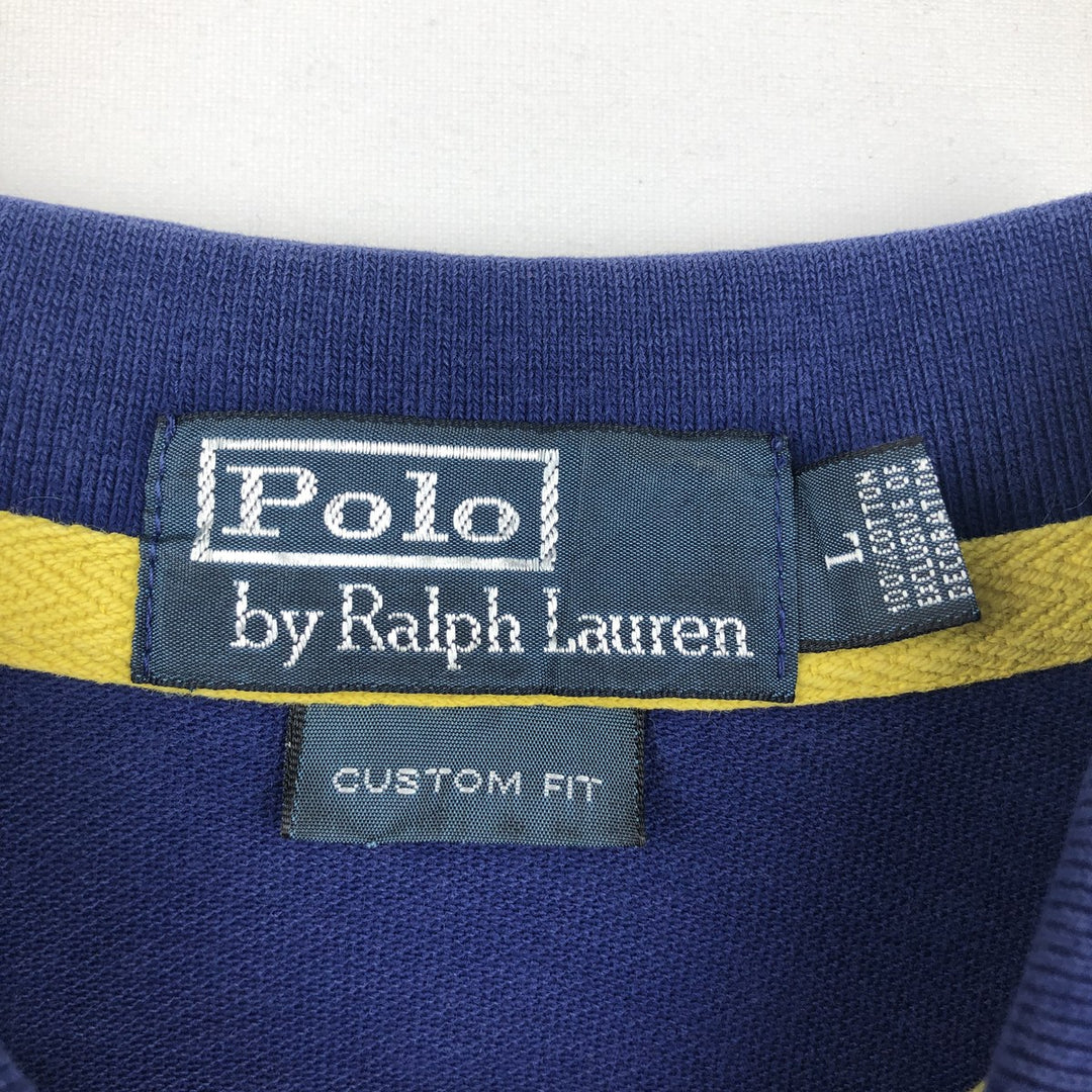 Ralph Lauren POLO by Ralph Lauren CUSTOM FIT short sleeve polo shirt, men's size L cotton Navy blue Vintage Second Hand