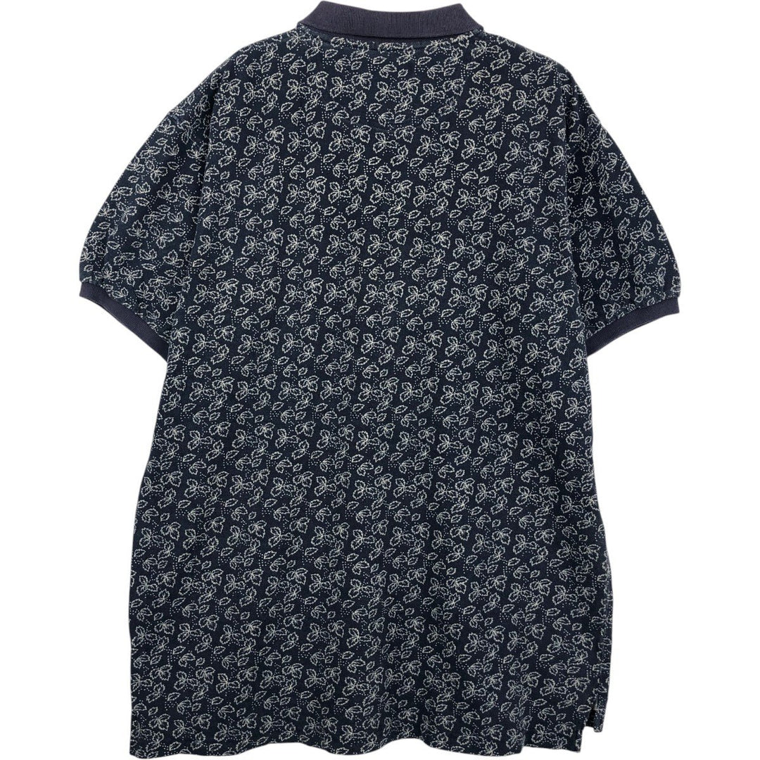 Calvin Klein Sport all-over leaf pattern short-sleeved polo shirt, men's size L (approx.) cotton navy blue type Vintage Second Hand