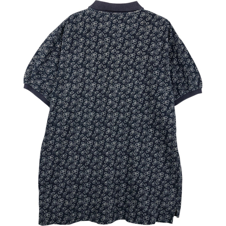 Calvin Klein Sport all-over leaf pattern short-sleeved polo shirt, men's size L (approx.) cotton navy blue type Vintage Second Hand