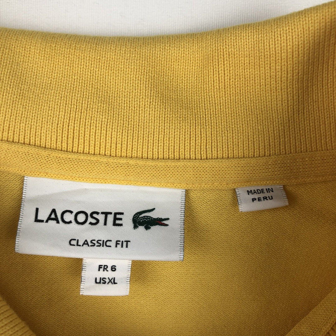 Lacoste Classic Fit short sleeve polo shirt size 6, men's XL cotton lemon yellow Vintage Second Hand