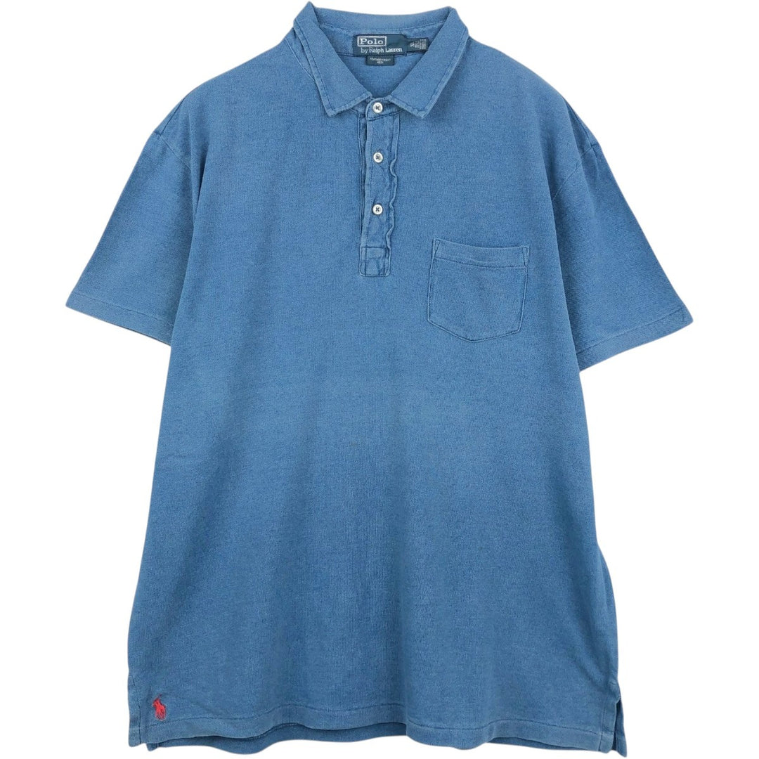 Ralph Lauren POLO by Ralph Lauren short sleeve polo shirt, men's XL size cotton blue type Vintage Second Hand