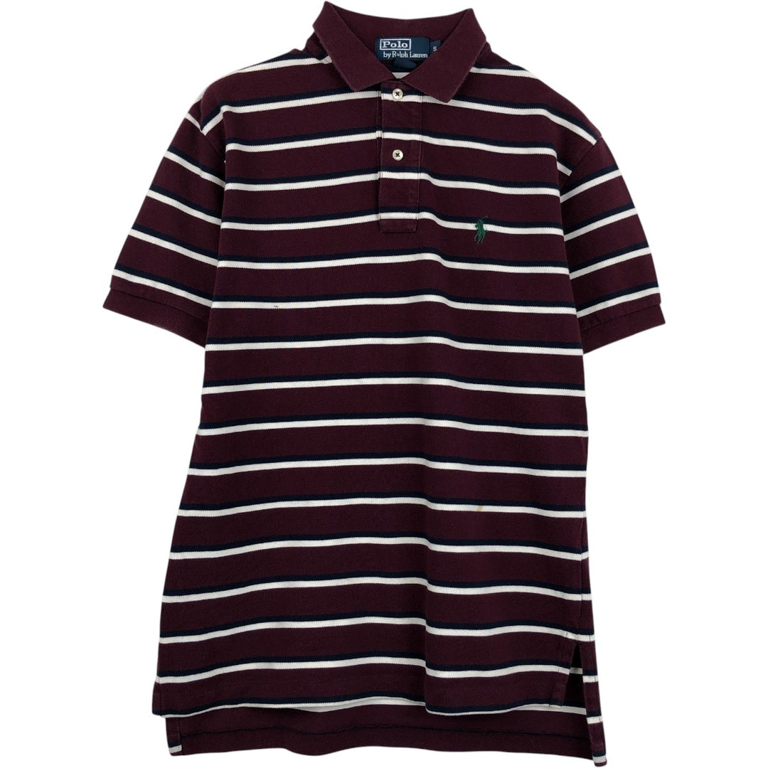 Ralph Lauren POLO by Ralph Lauren short sleeve striped polo shirt, size S for men cotton bordeaux Vintage Second Hand