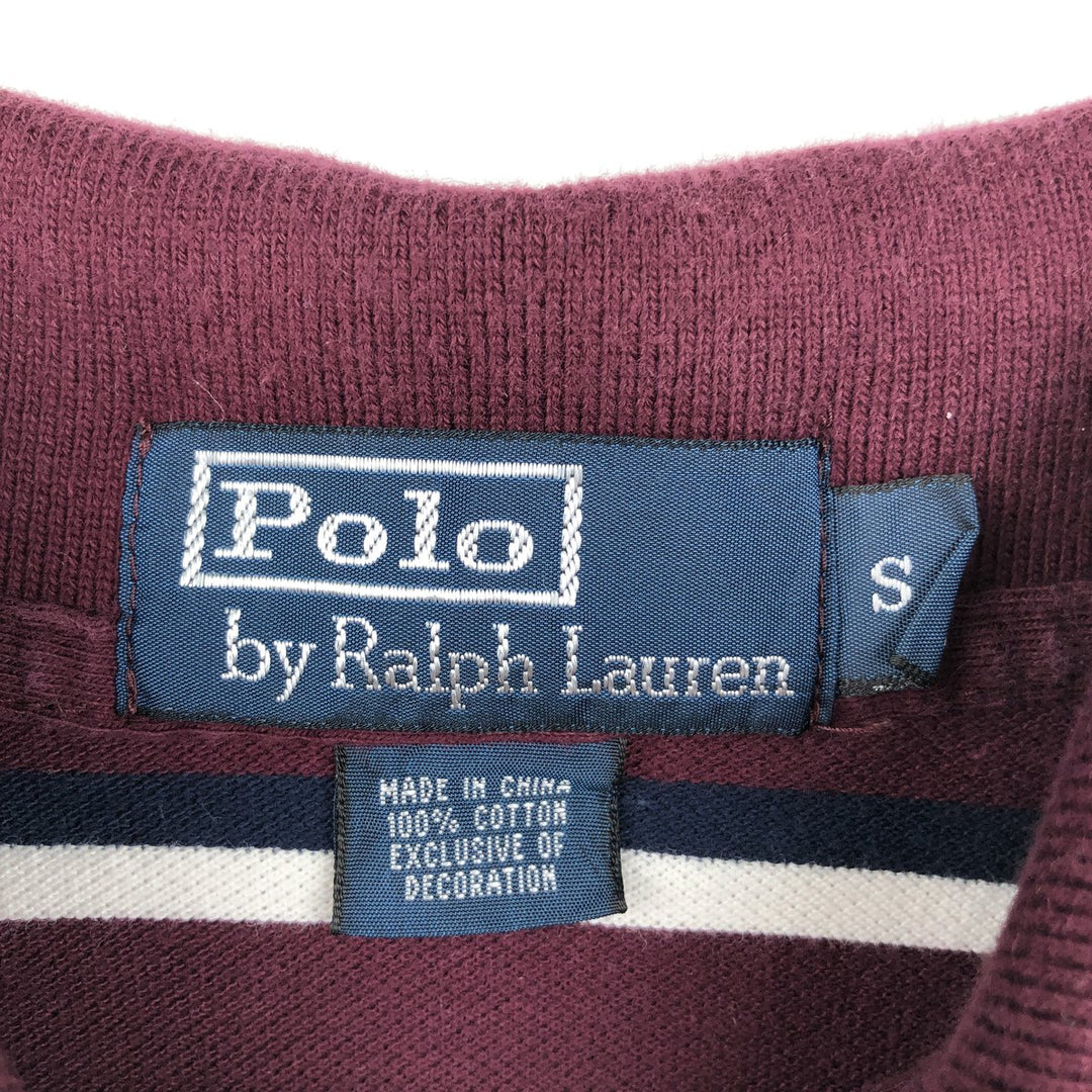 Ralph Lauren POLO by Ralph Lauren short sleeve striped polo shirt, size S for men cotton bordeaux Vintage Second Hand