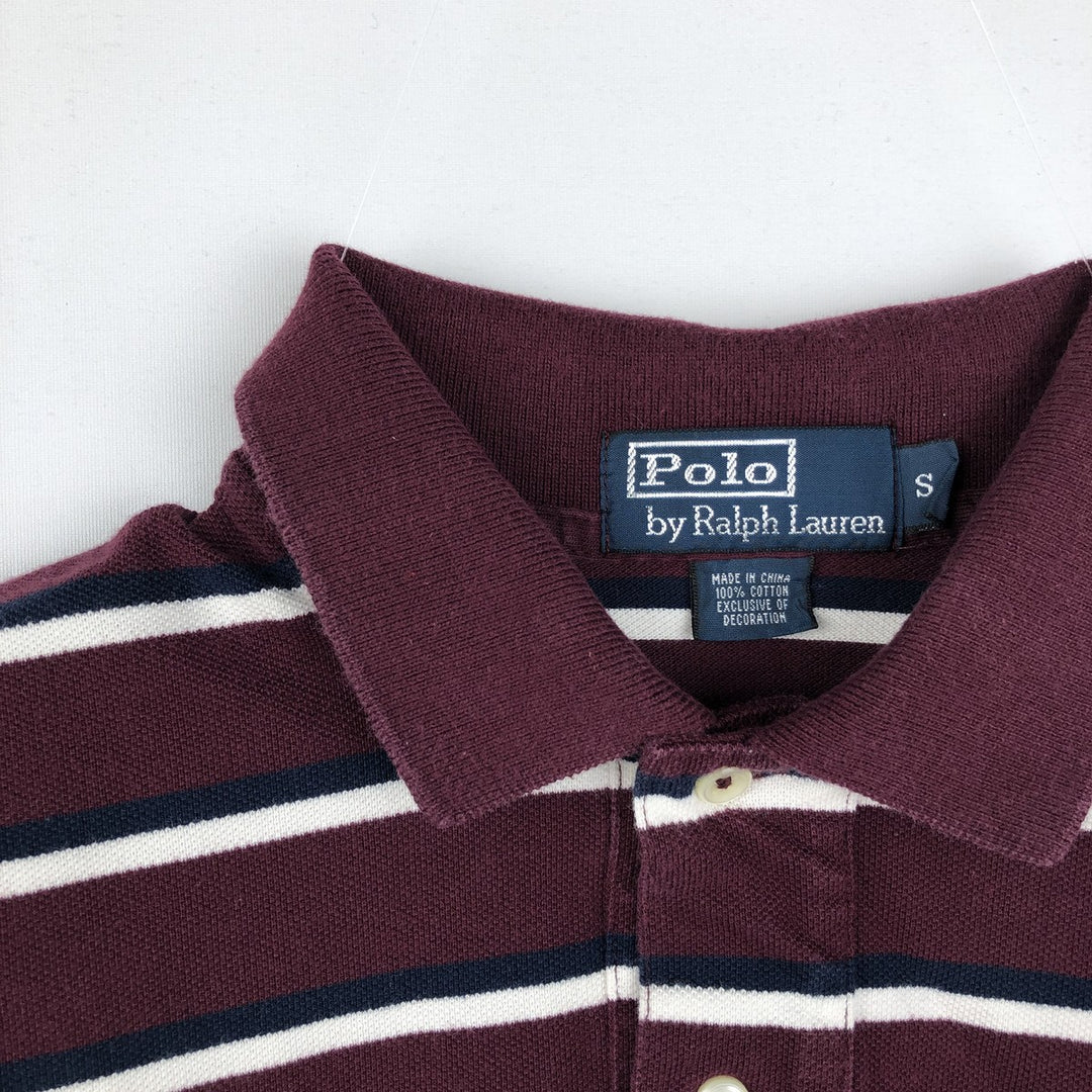 Ralph Lauren POLO by Ralph Lauren short sleeve striped polo shirt, size S for men cotton bordeaux Vintage Second Hand