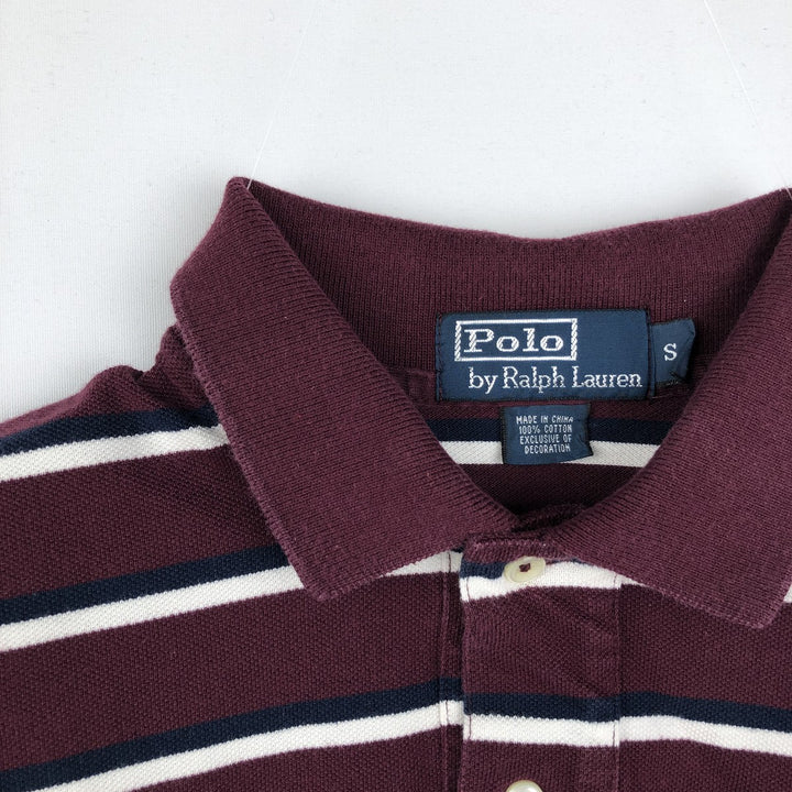 Ralph Lauren POLO by Ralph Lauren short sleeve striped polo shirt, size S for men cotton bordeaux Vintage Second Hand