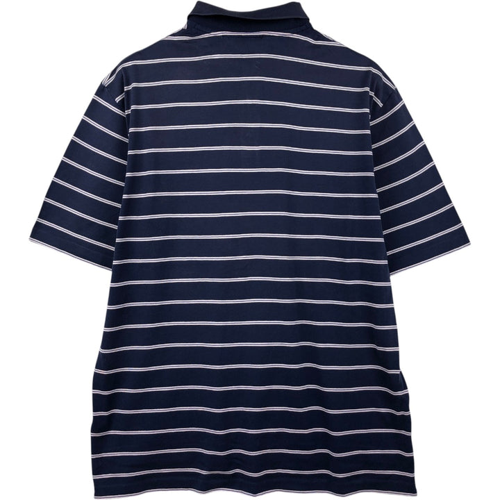 Ralph Lauren POLO GOLF Multi-border short sleeve striped polo shirt, men's size M Pima Cotton navy blue type Vintage Second Hand