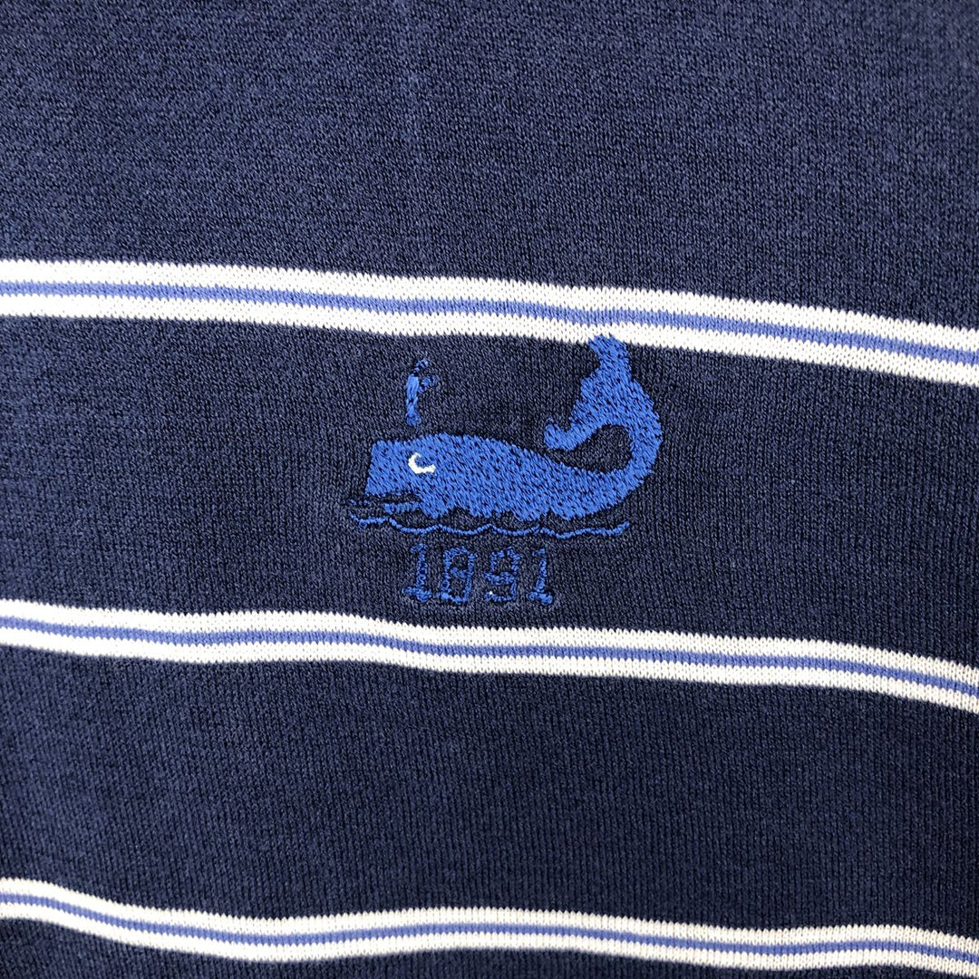 Ralph Lauren POLO GOLF Multi-border short sleeve striped polo shirt, men's size M Pima Cotton navy blue type Vintage Second Hand