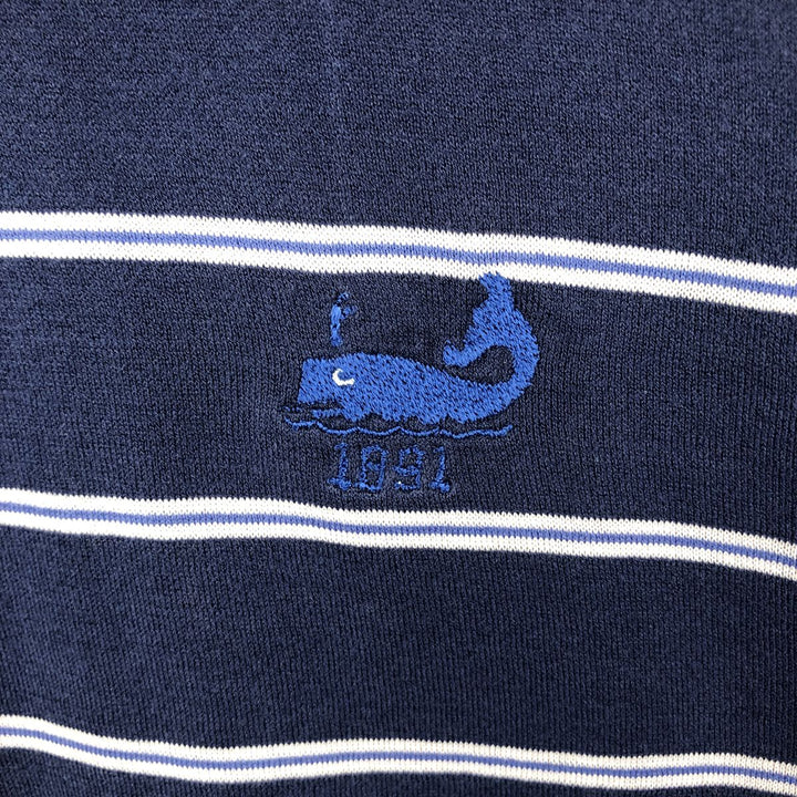 Ralph Lauren POLO GOLF Multi-border short sleeve striped polo shirt, men's size M Pima Cotton navy blue type Vintage Second Hand