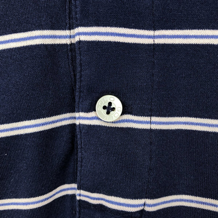 Ralph Lauren POLO GOLF Multi-border short sleeve striped polo shirt, men's size M Pima Cotton navy blue type Vintage Second Hand