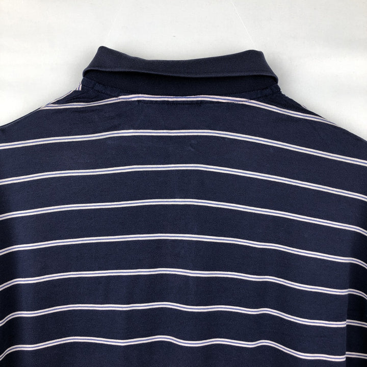 Ralph Lauren POLO GOLF Multi-border short sleeve striped polo shirt, men's size M Pima Cotton navy blue type Vintage Second Hand