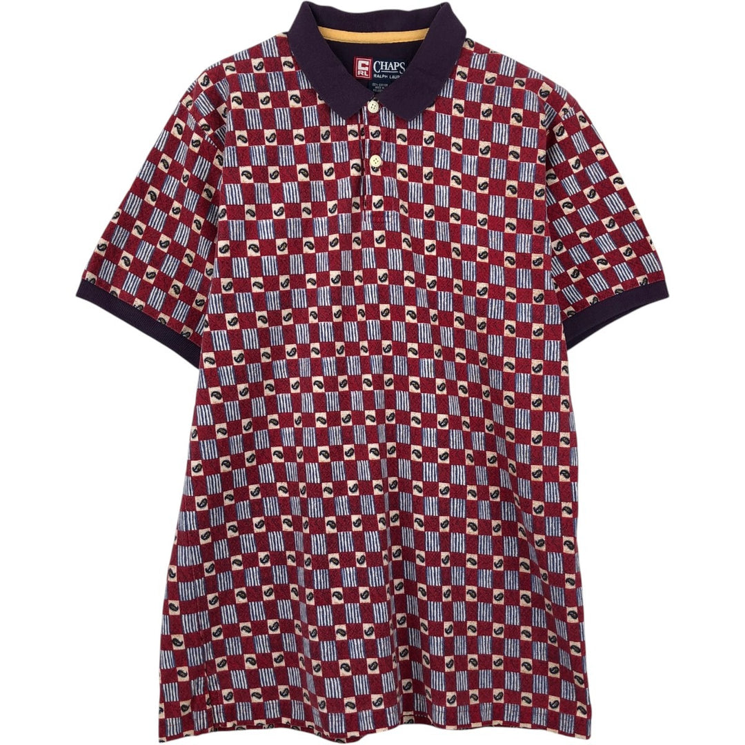 Ralph Lauren CHAPS all-over print short-sleeved polo shirt, men's size M (approx.) cotton red type Vintage Second Hand