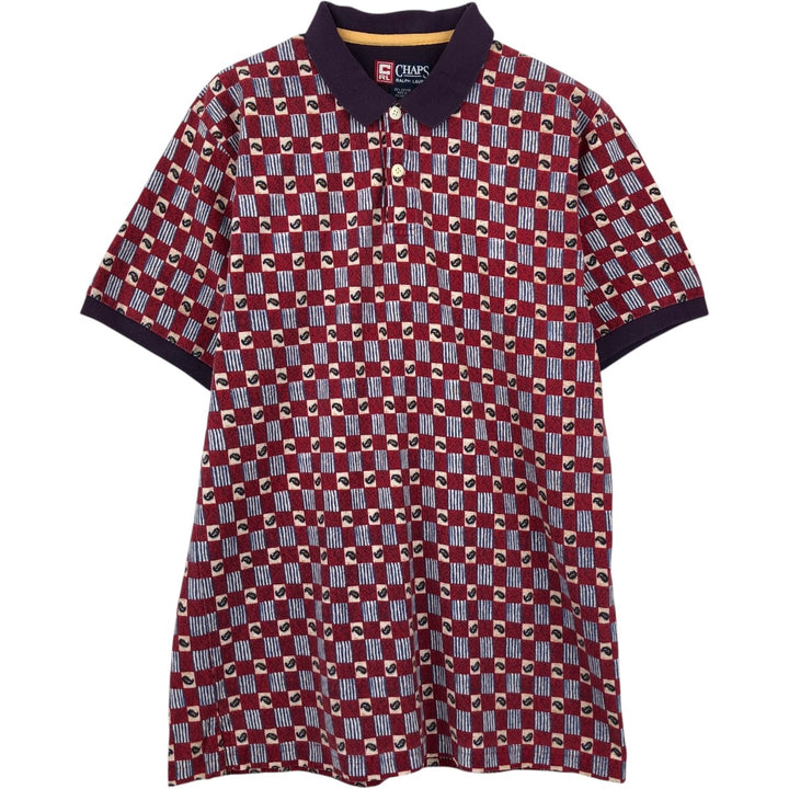 Ralph Lauren CHAPS all-over print short-sleeved polo shirt, men's size M (approx.) cotton red type Vintage Second Hand