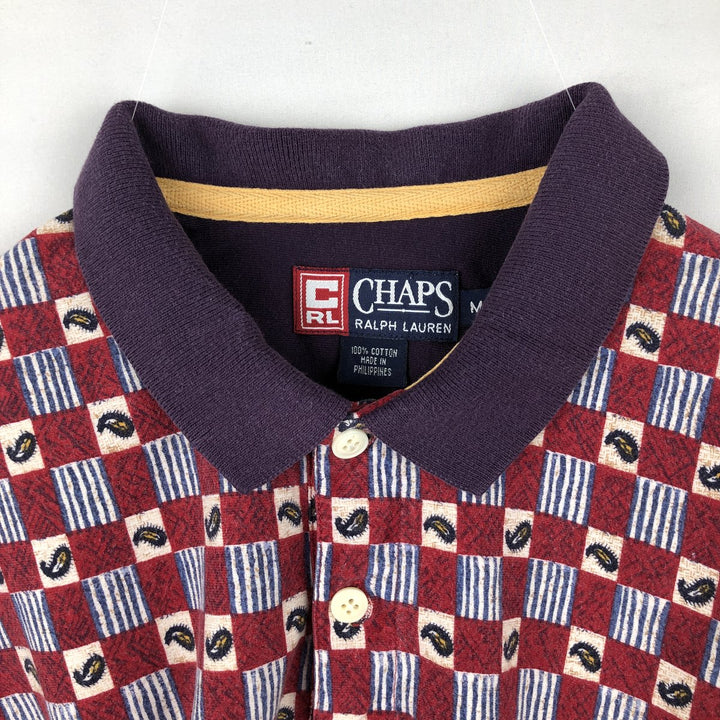 Ralph Lauren CHAPS all-over print short-sleeved polo shirt, men's size M (approx.) cotton red type Vintage Second Hand
