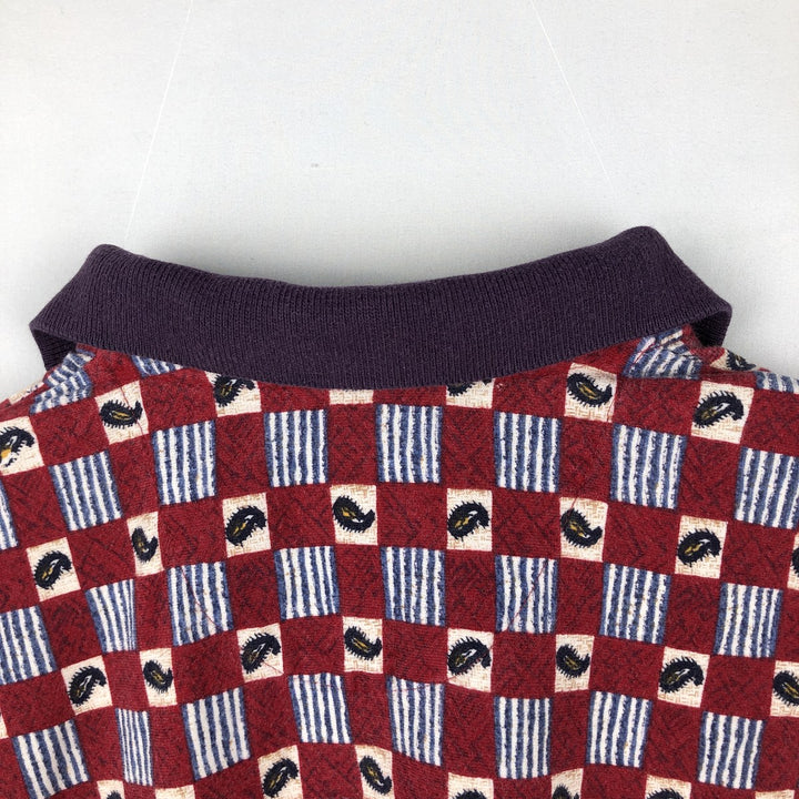 Ralph Lauren CHAPS all-over print short-sleeved polo shirt, men's size M (approx.) cotton red type Vintage Second Hand