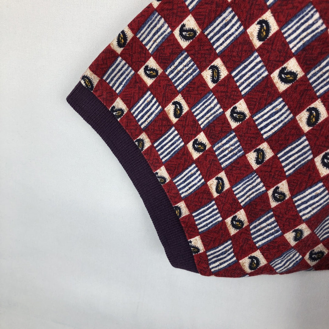 Ralph Lauren CHAPS all-over print short-sleeved polo shirt, men's size M (approx.) cotton red type Vintage Second Hand
