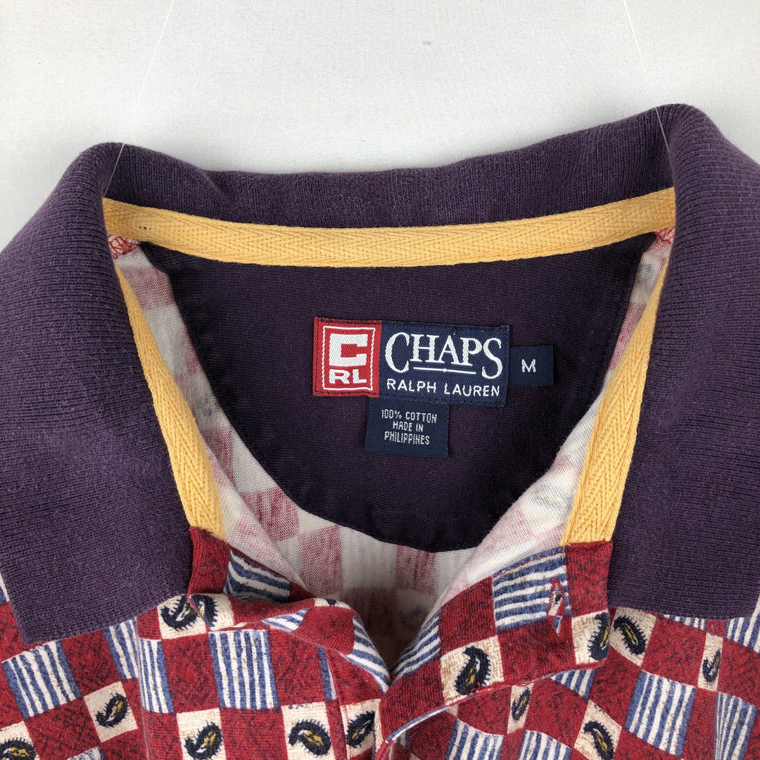 Ralph Lauren CHAPS all-over print short-sleeved polo shirt, men's size M (approx.) cotton red type Vintage Second Hand